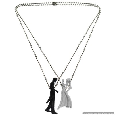 Romantic Ballroom Dancing Musical Couple 2 Pcs Stainless Steel Love Pendant Set