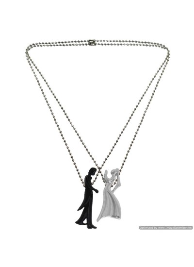 Romantic Ballroom Dancing Musical Couple 2 Pcs Stainless Steel Love Pendant Set