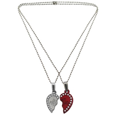 Menjewell Couple Heart 'Best Friends Forever' Broken Heart Pendant