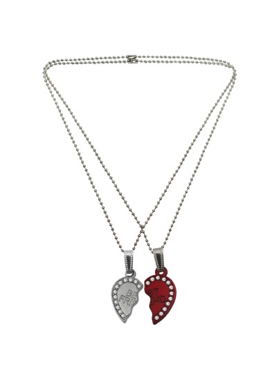 Menjewell Couple Heart 'Best Friends Forever' Broken Heart Pendant