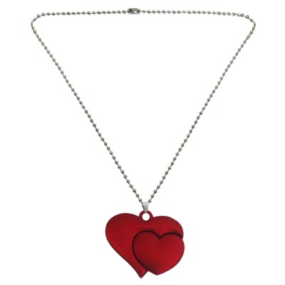 Menjewell Silver & Maroon Love Heart In Heart Shape Pendant 