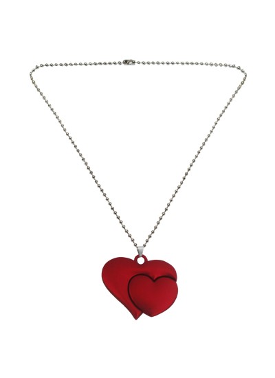 Menjewell Silver & Maroon Love Heart In Heart Shape Pendant 