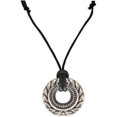 Silver::Black  Two Ring Round Leather Fashion Pendant