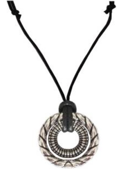 Silver::Black  Two Ring Round Leather Fashion Pendant