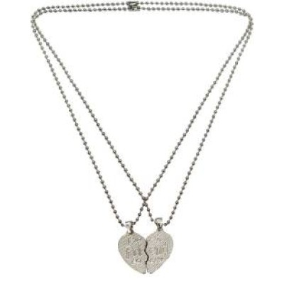 Elegant Silver::Black Best Friend Fashion Broken Heart Dual Pendants