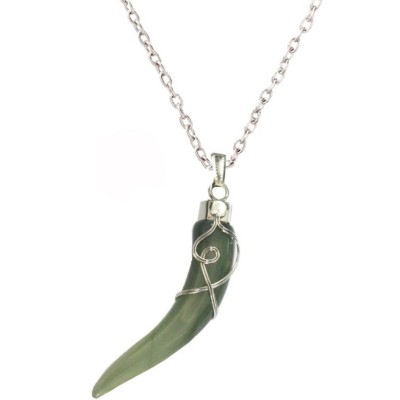 Elegant  Silver::Green  Wolf Tooth Fashion Pendant