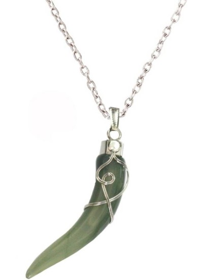 Elegant  Silver::Green  Wolf Tooth Fashion Pendant