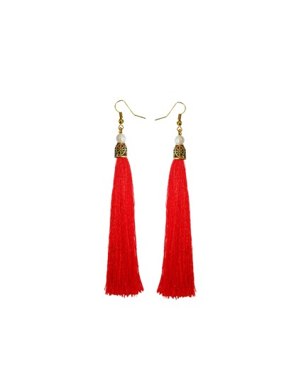 Fancy Red Long Tassel Earring