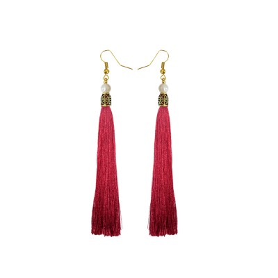 Fancy Maroon Long Tassel Earring