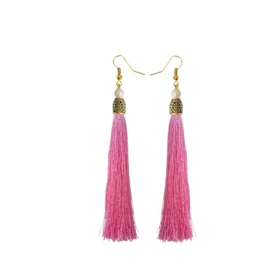 Fancy Pink Long Tassel Earring 