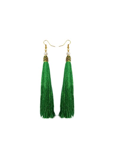 Fancy Green Long Tassel Earring