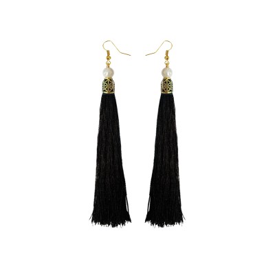 Fancy Black Long Tassel Earring