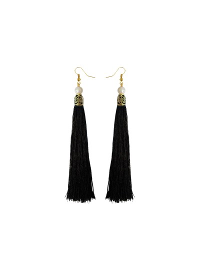 Fancy Black Long Tassel Earring