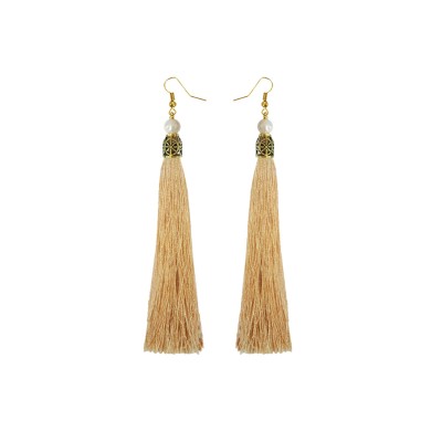 Fancy Beige Long Tassel Earring