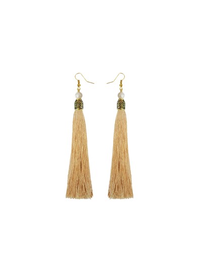 Fancy Beige Long Tassel Earring