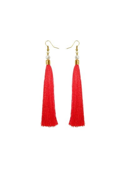 Pearl Red Long Tassel Earring