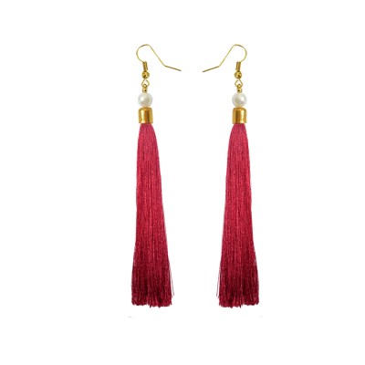 Pearl Maroon Long Tassel Earring