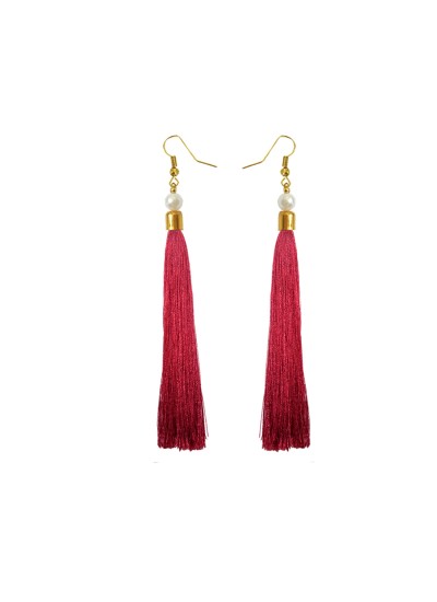 Pearl Maroon Long Tassel Earring