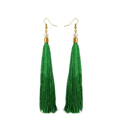 Pearl Green Long Tassel Earring