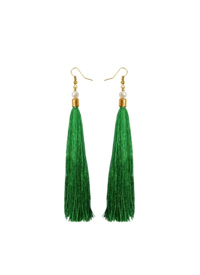 Pearl Green Long Tassel Earring