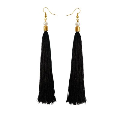 Pearl Black Long Tassel Earring