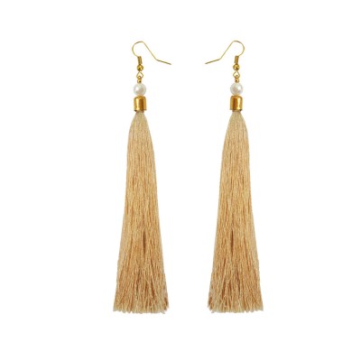 Pearl Beige Long Tassel Earring