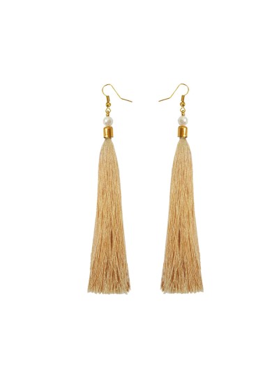 Pearl Beige Long Tassel Earring