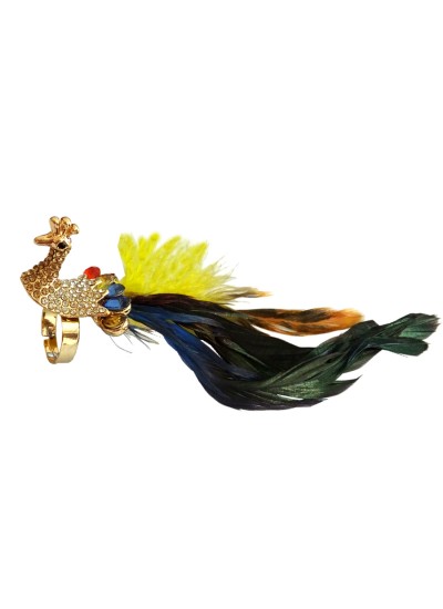 Menjewell Brass Peacock Feather Design Ring for Women
