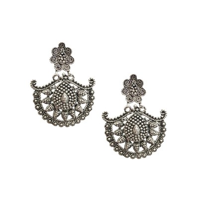 Oxidised Earring Half Moon Shape Design By Menjewell