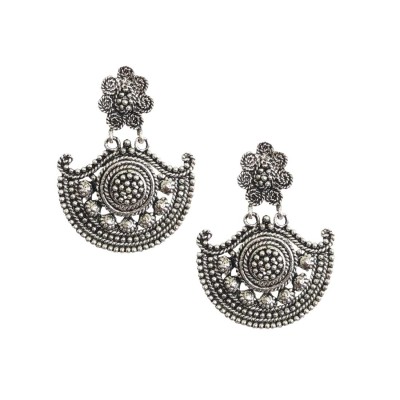 Oxidised Earring Half Moon Shape Design By Menjewell