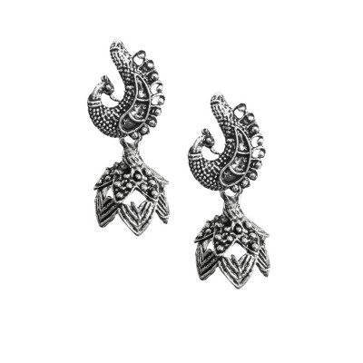 Oxidised Earring Peacock Design By Menjewell