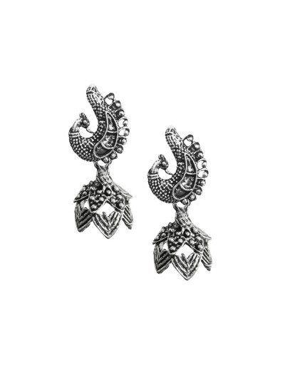 Oxidised Earring Peacock Design By Menjewell