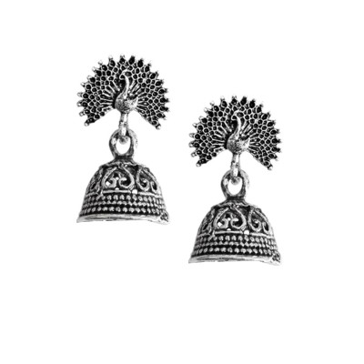 Oxidised Earring Peacock Design By Menjewell