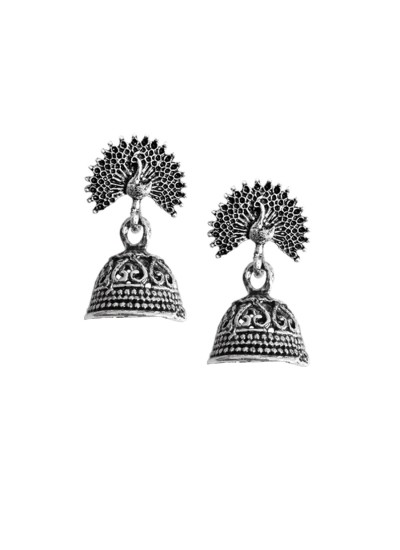 Oxidised Earring Peacock Design By Menjewell