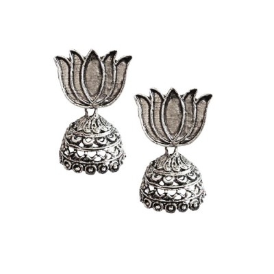 Oxidised Earring Lotus Design  By Menjewell