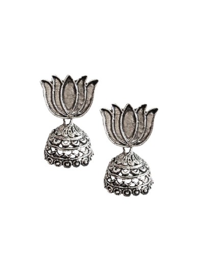 Oxidised Earring Lotus Design  By Menjewell