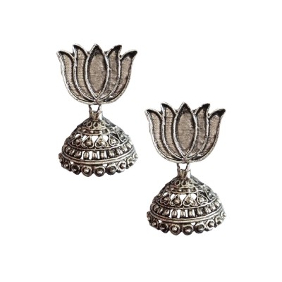 Oxidised Earring Lotus Design  By Menjewell