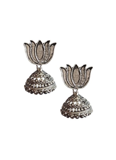 Oxidised Earring Lotus Design  By Menjewell