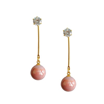 Pink Pearl Brass Drop Earring