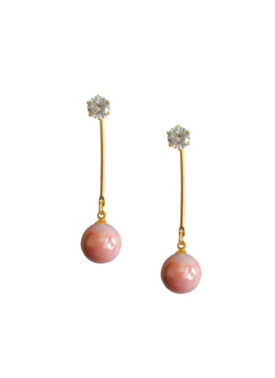 Pink Pearl Brass Drop Earring