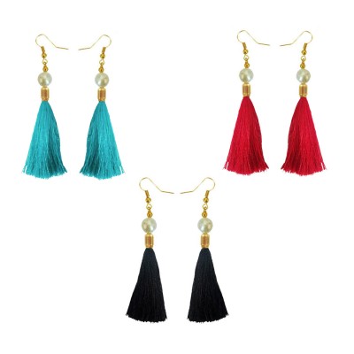 Kundan Tassel Earring Combo For Women